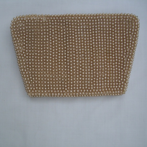 Champagne Faux Pearl Beaded Evening Bag Vintage - Picture 4 of 4